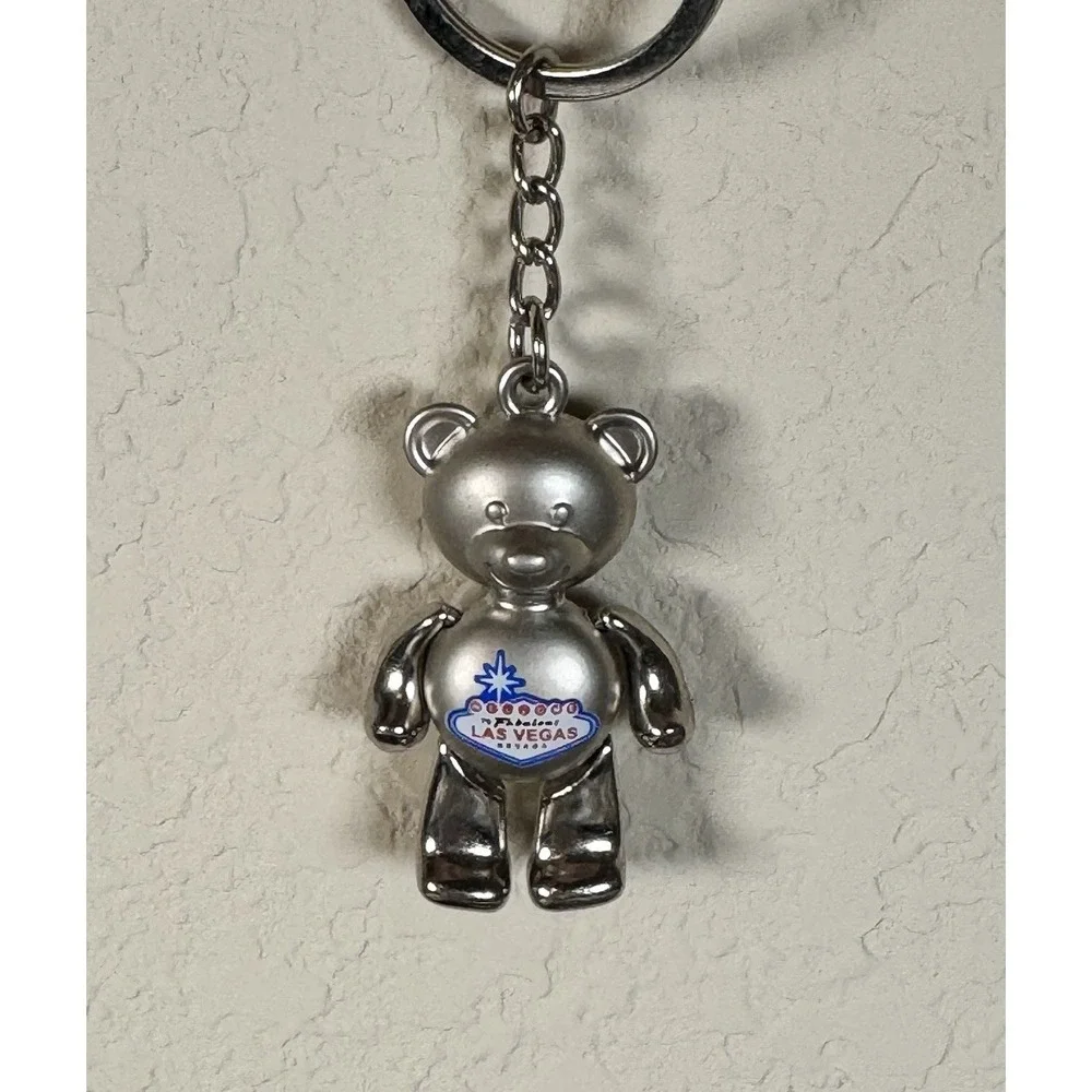 Moving Parts Bear Keychain Las Vegas Silver Tone Quality Heavy